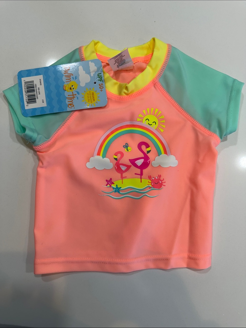 Kids' Coral & Mint Flamingo Rash Guard